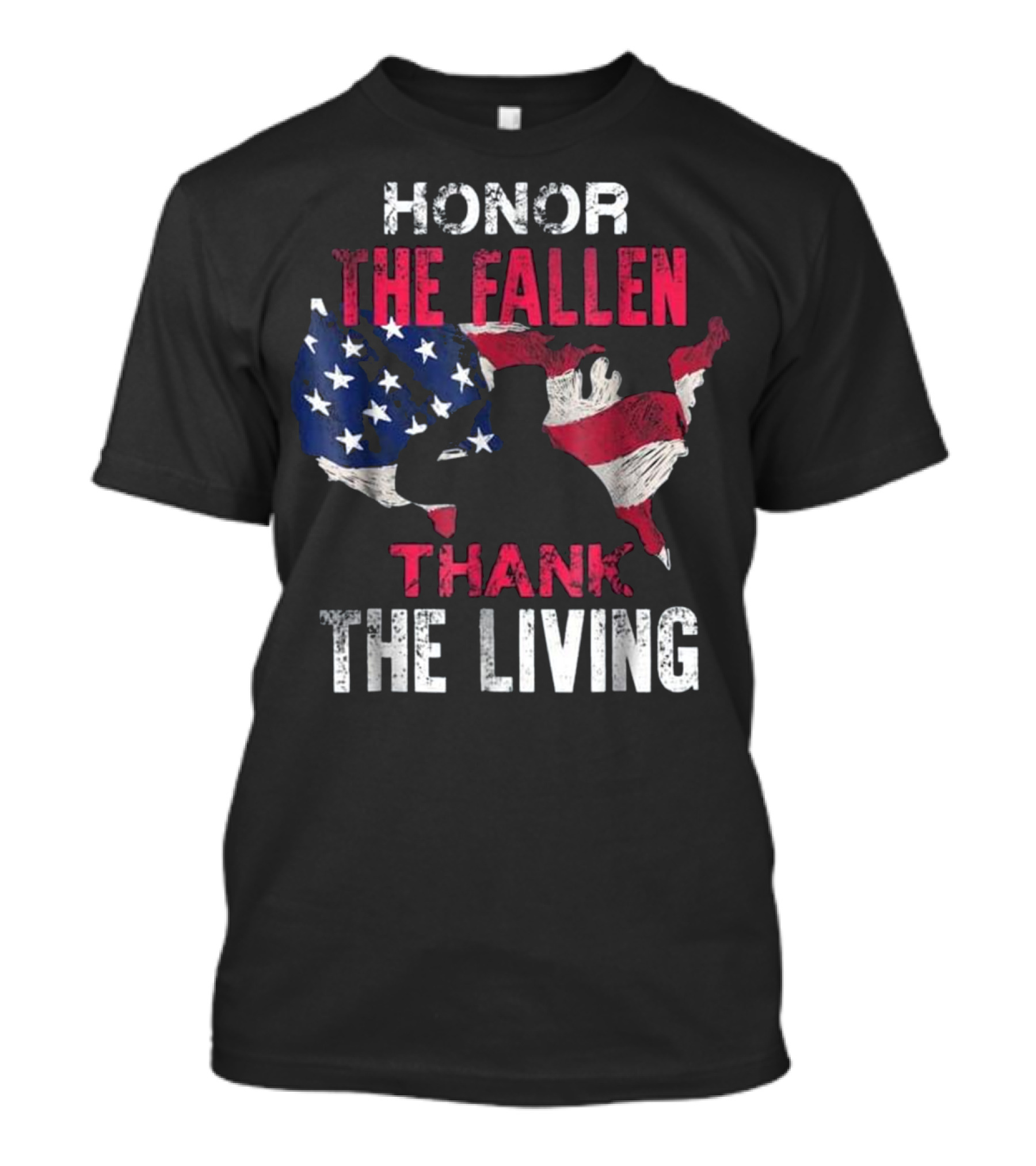 HONOR THE FALLEN THANK THE LIVING Patriotic Salute With American Flag Map T-Shirt