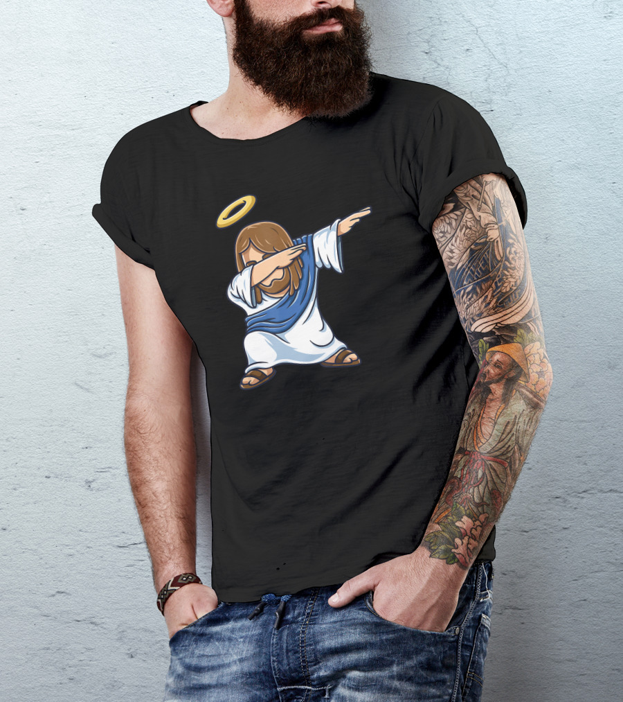 Dabbing Jesus Funny Christian Halo Character T-Shirt