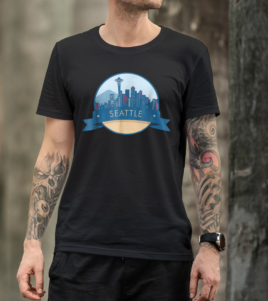 Seattle Skyline With Mt Rainier And Space Needle T-Shirt