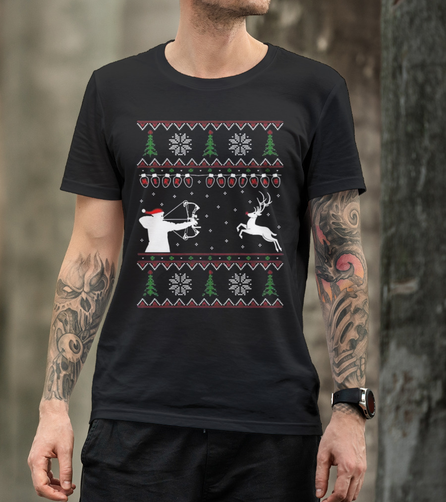 Merry Huntmas Deer Hunting Christmas Sweater With Archer And Reindeer T-Shirt