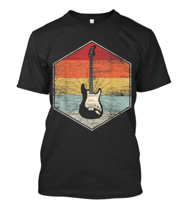 Vintage Retro Guitar AX2ld Hexagon Sunset T-Shirt