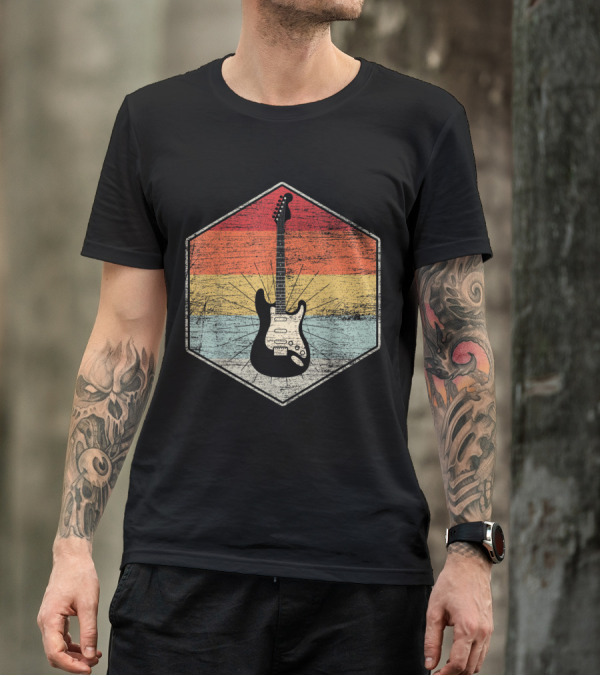 Vintage Retro Guitar AX2ld Hexagon Sunset T-Shirt