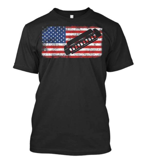 Vintage Distressed American Flag Harmonica T-Shirt