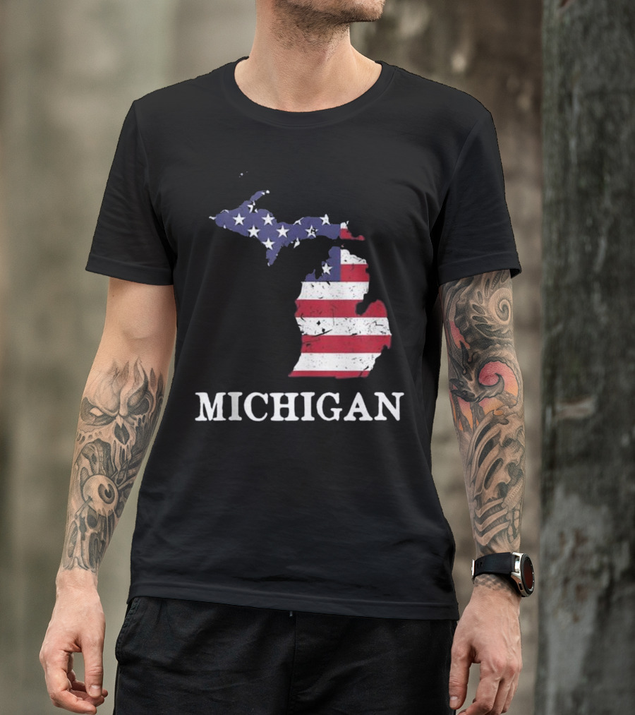 Michigan Map American Flag T-Shirt