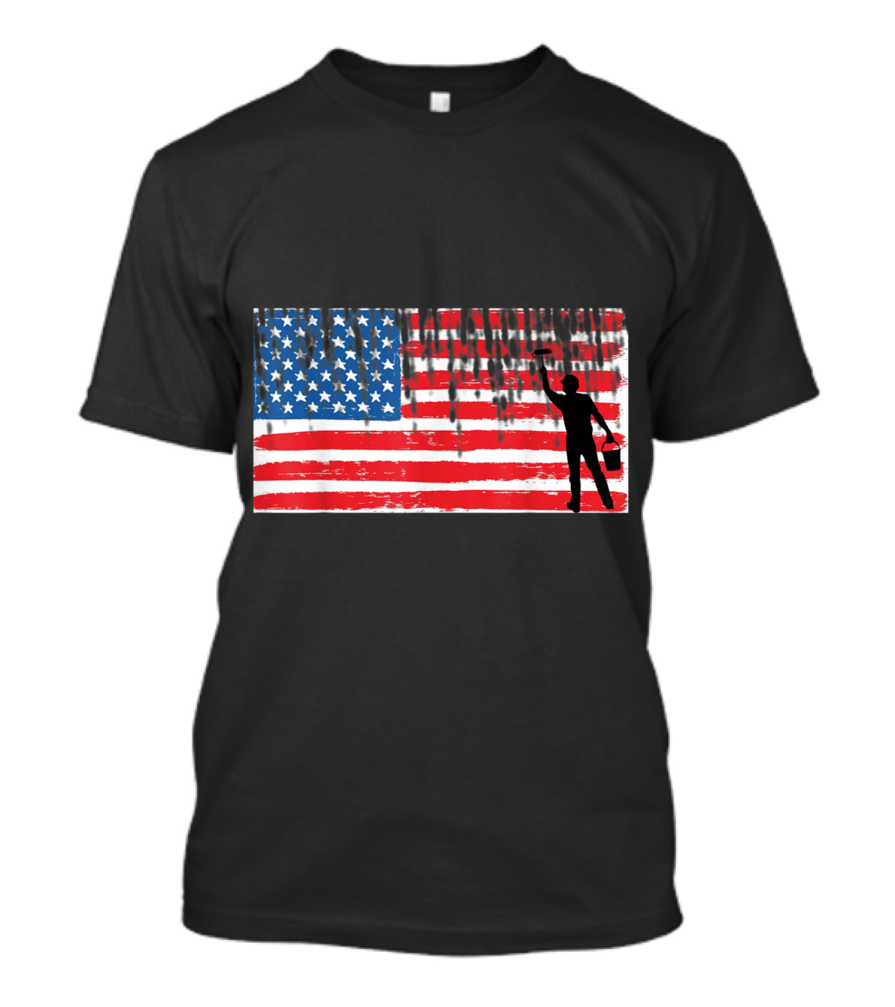 Vintage American Flag Roofer Silhouette Painting T-Shirt