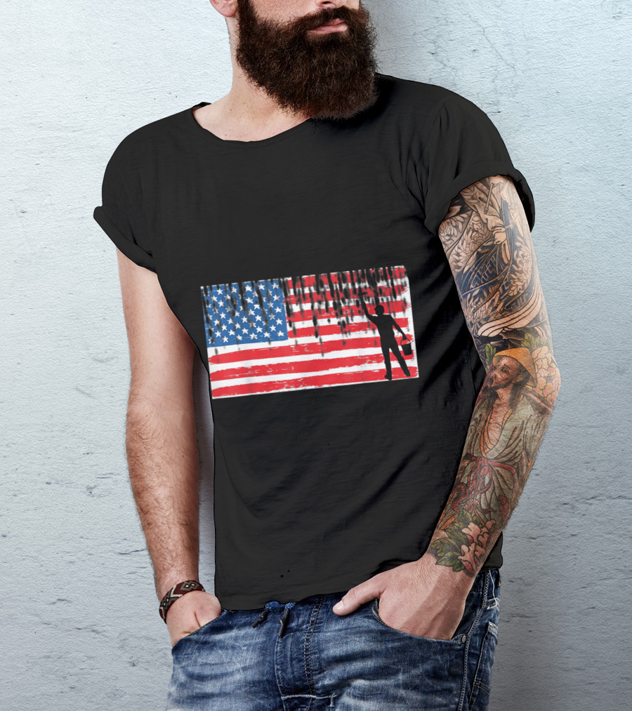 Vintage American Flag Roofer Silhouette Painting T-Shirt