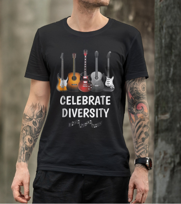 Guitarist Celebrate Diversity Music Notes Five Guitars T-Shirt