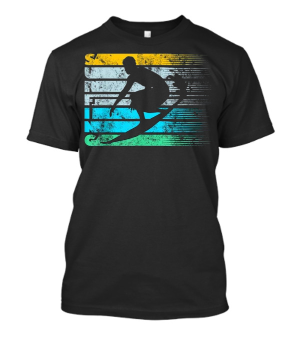 Cool Surfing Vintage Silhouette Distressed Retro Surfing Adventure T-Shirt