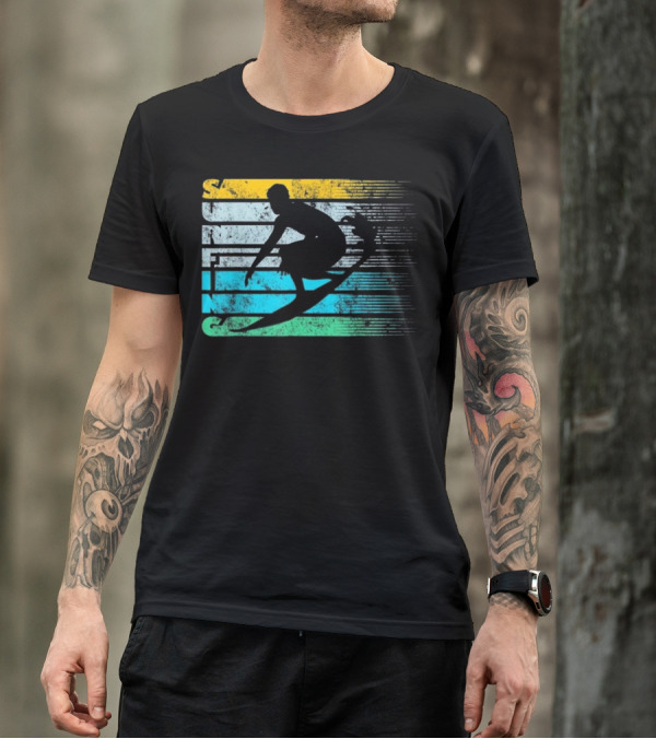 Cool Surfing Vintage Silhouette Distressed Retro Surfing Adventure T-Shirt