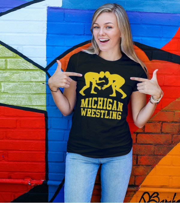 Michigan Wrestling Yellow Wrestlers Iconic Pose T-Shirt