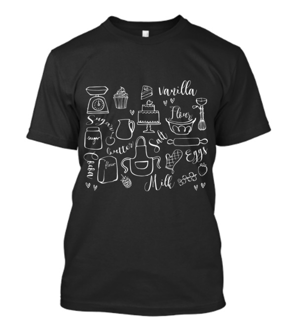 Birthday Baking Elements: Vanilla, Sugar, Flour, Butter, Eggs, Milk, And More T-Shirt
