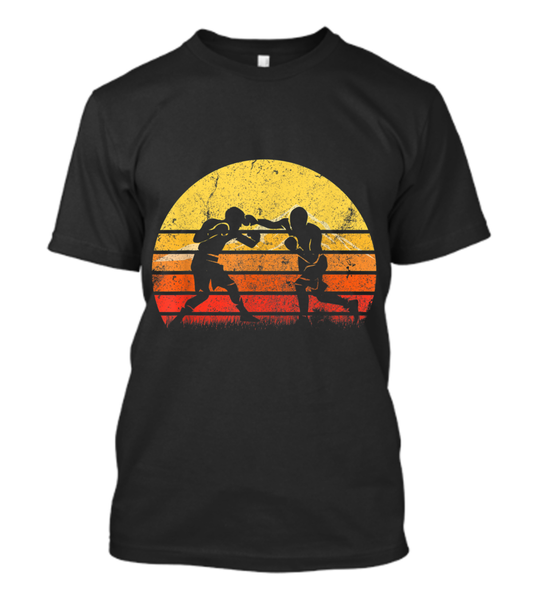 Vintage Boxing Player Silhouette Sunset Ring Scene T-Shirt