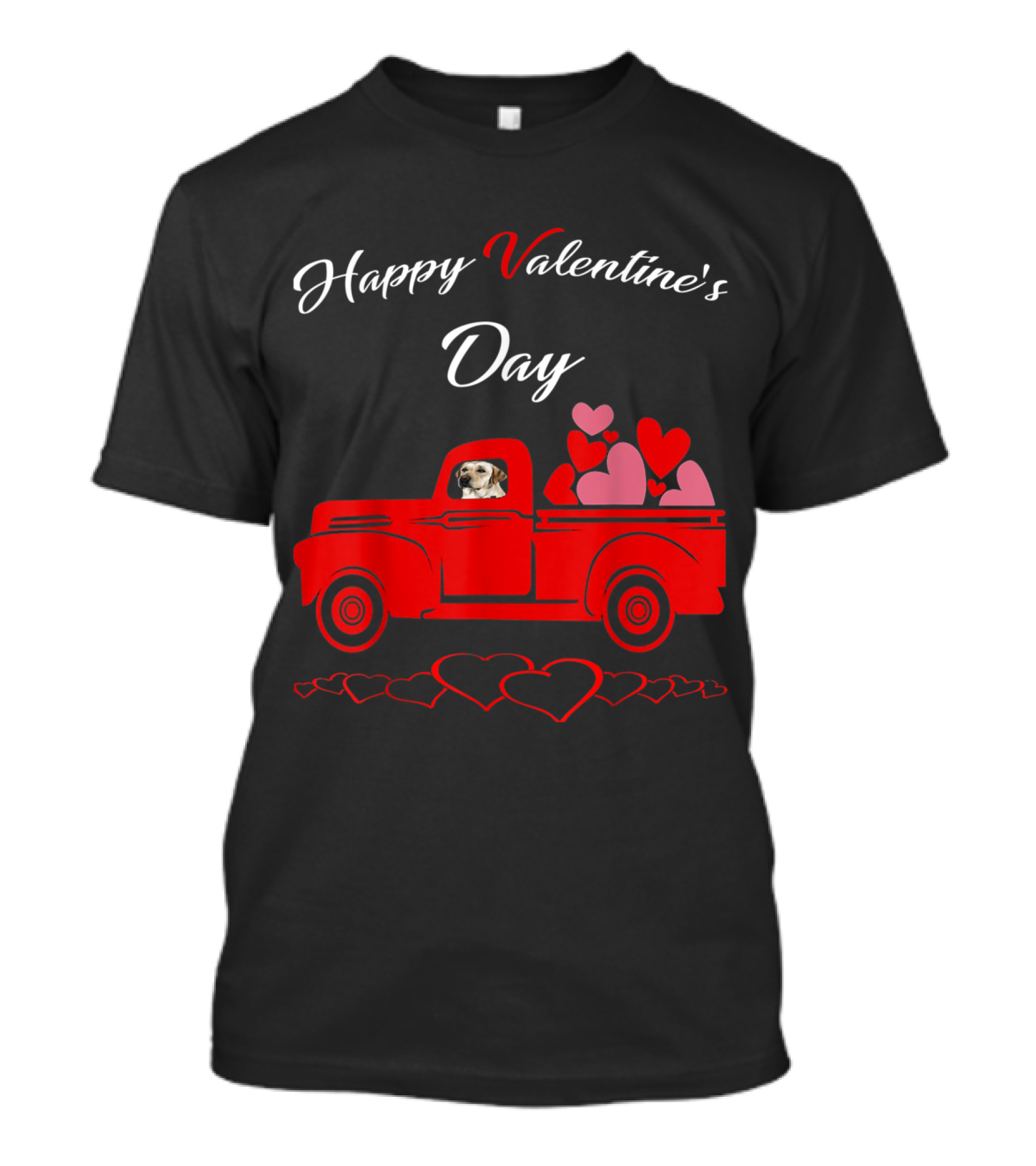 Happy Valentine's Day Labrador In Red Truck With Hearts T-Shirt