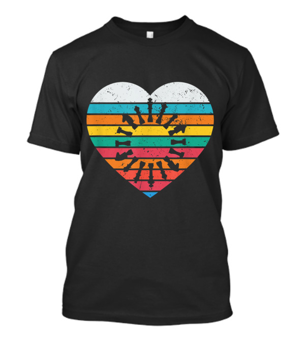 Vintage Heart Rainbow Stripes Chess Lover Chess Piece T-Shirt