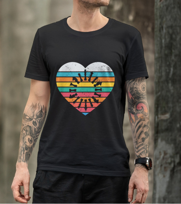 Vintage Heart Rainbow Stripes Chess Lover Chess Piece T-Shirt