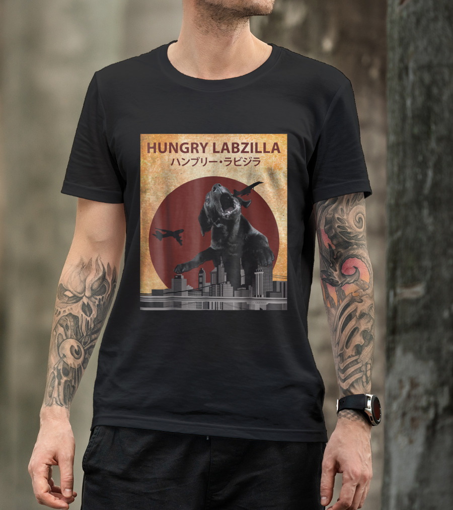 Hungry Labzilla Labrador Black Lab Kaiju Cityscape T-Shirt