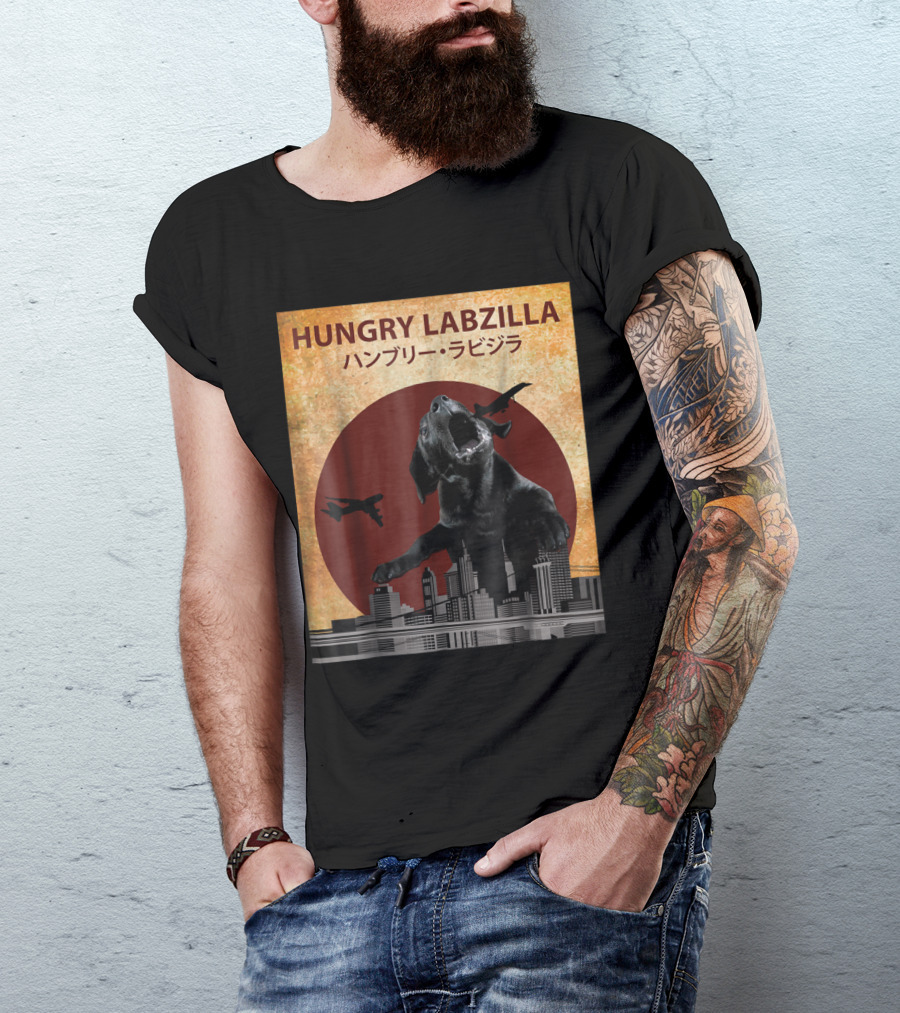 Hungry Labzilla Labrador Black Lab Kaiju Cityscape T-Shirt