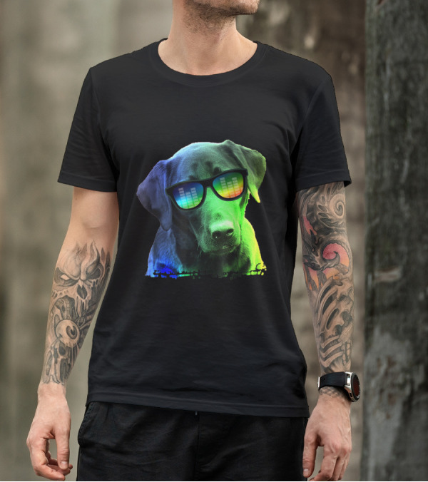 Labrador Colorful Dog Wearing Sunglasses With Music Equalizer T-Shirt