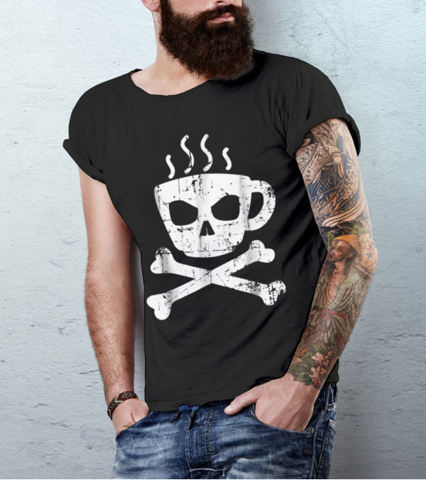 Vintage Coffee Skull Crossbones T-Shirt