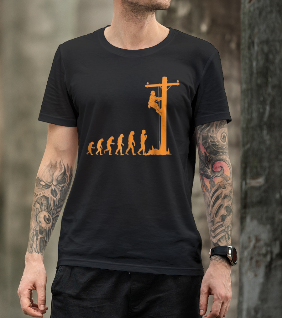 Cool Unique Evolution Of Lineman Electrician Climbing Power Pole T-Shirt
