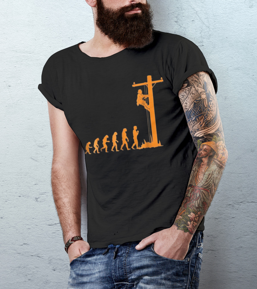 Cool Unique Evolution Of Lineman Electrician Climbing Power Pole T-Shirt