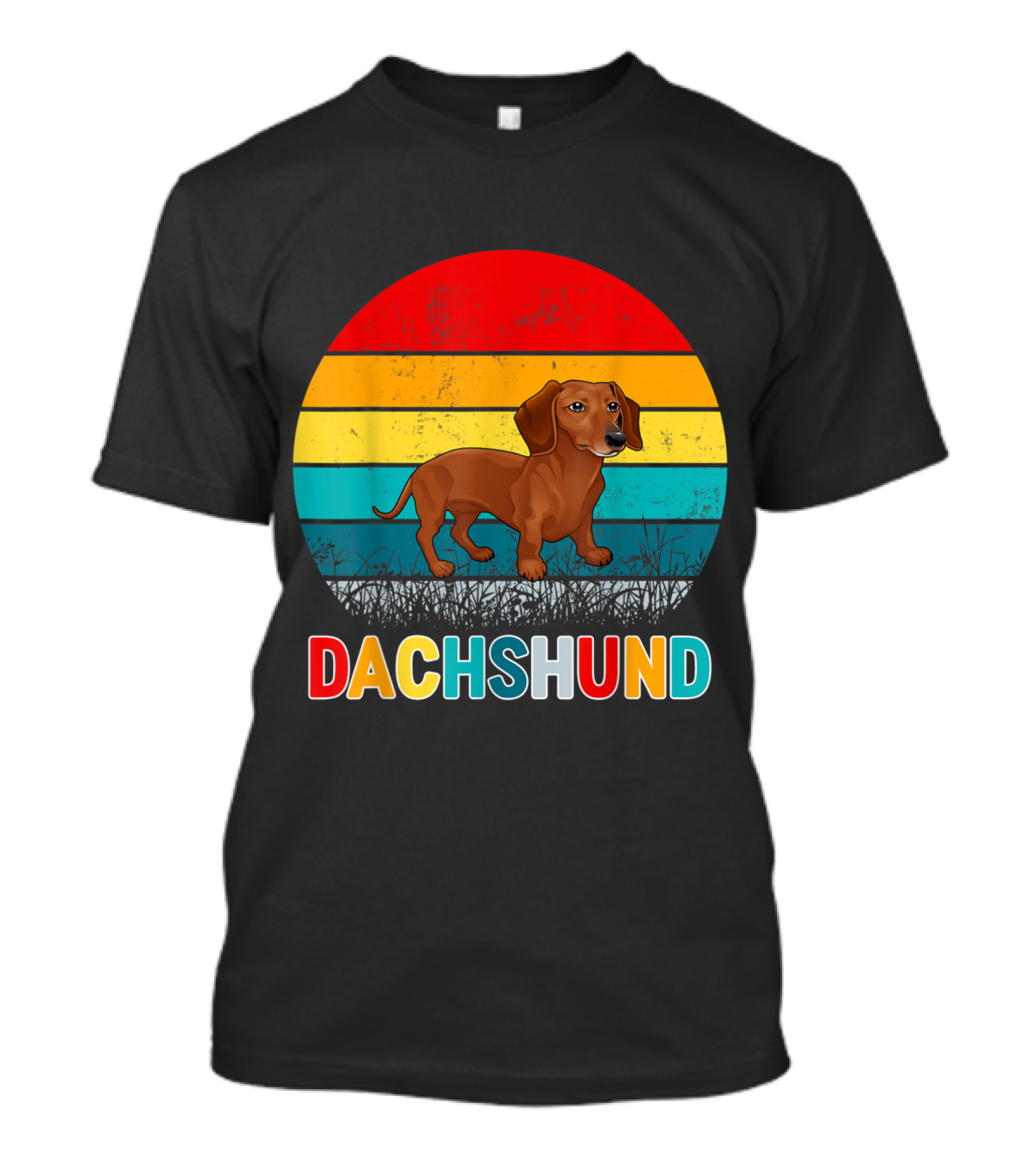 Retro Dachshund With Vintage Sunset Stripes T-Shirt