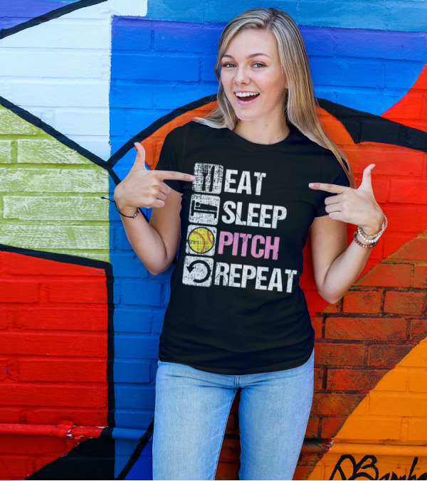 Eat Sleep Pitch Repeat Softball Shirt Baseball Sports T-Shirt