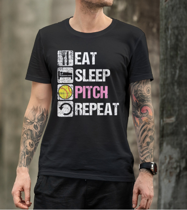 Eat Sleep Pitch Repeat Softball Shirt Baseball Sports T-Shirt