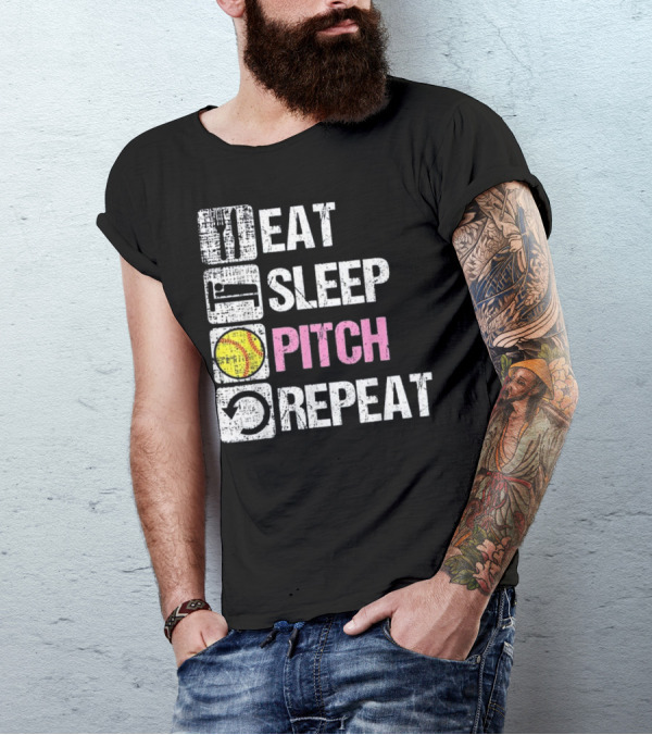 Eat Sleep Pitch Repeat Softball Shirt Baseball Sports T-Shirt