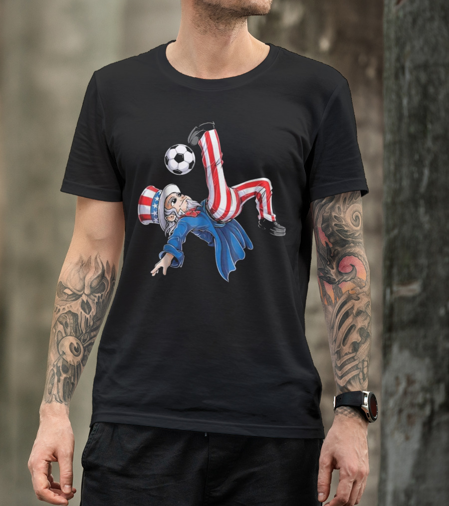 Uncle Sam Soccer Kick American Flag Pants T-Shirt