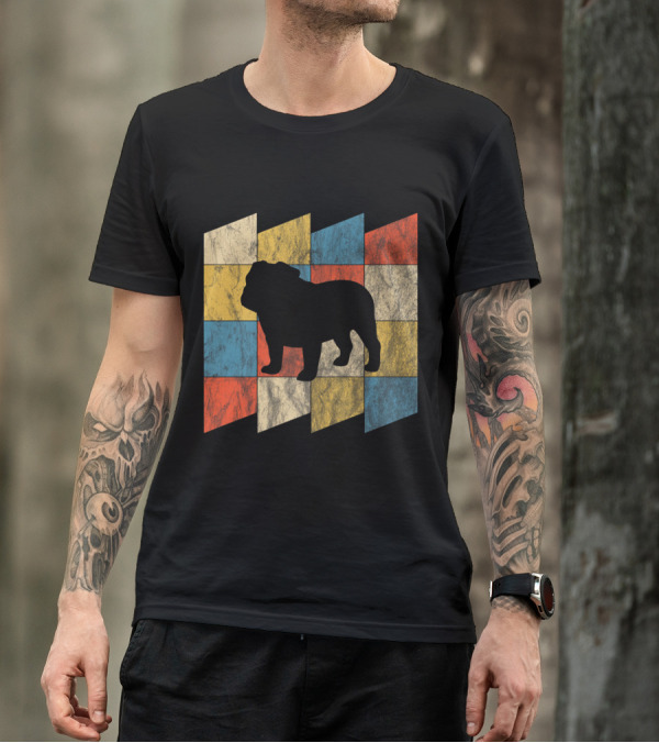 Vintage English Bulldog Silhouette Retro Colors T-Shirt