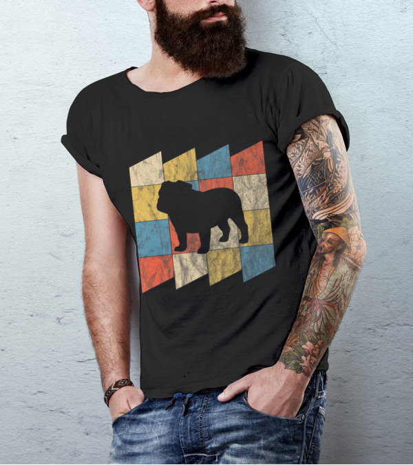 Vintage English Bulldog Silhouette Retro Colors T-Shirt