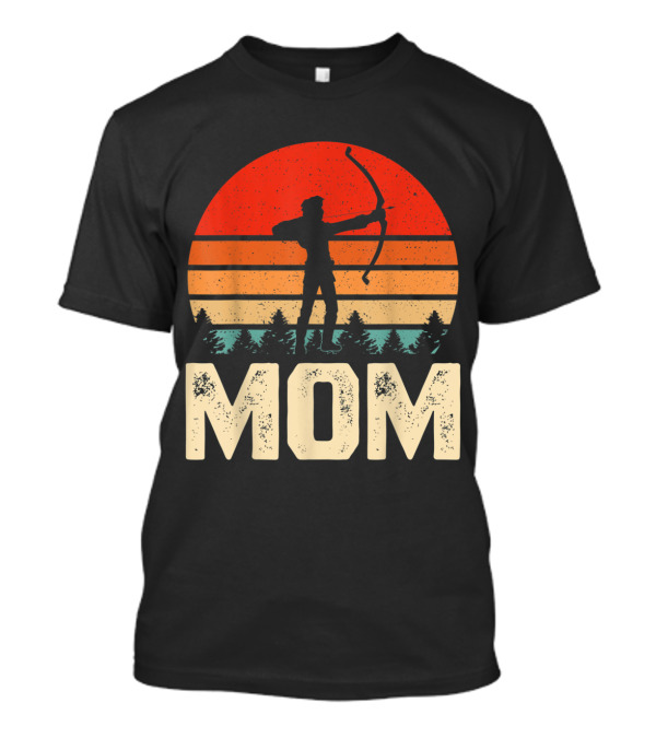 Vintage Funny Archery Mom Silhouette With Bow Retro Sunset Forest T-Shirt