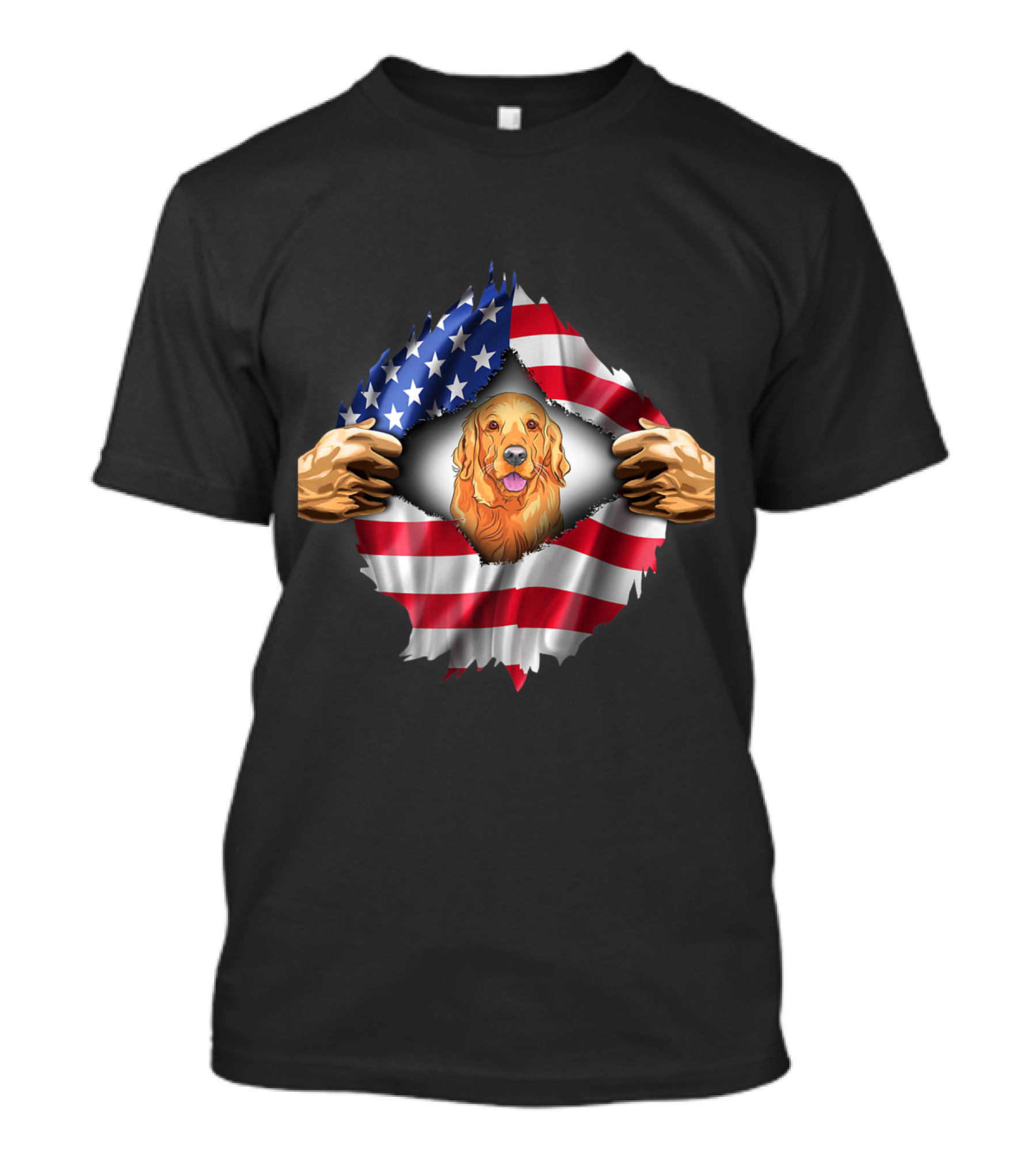 Open Hand American Flag Golden Retriever Rip T-Shirt