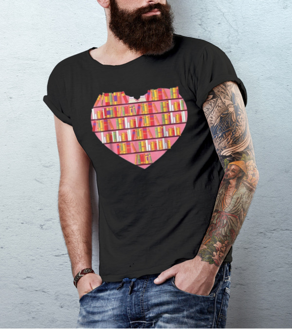 Reading Club Love Heart Library Bookshelves T-Shirt