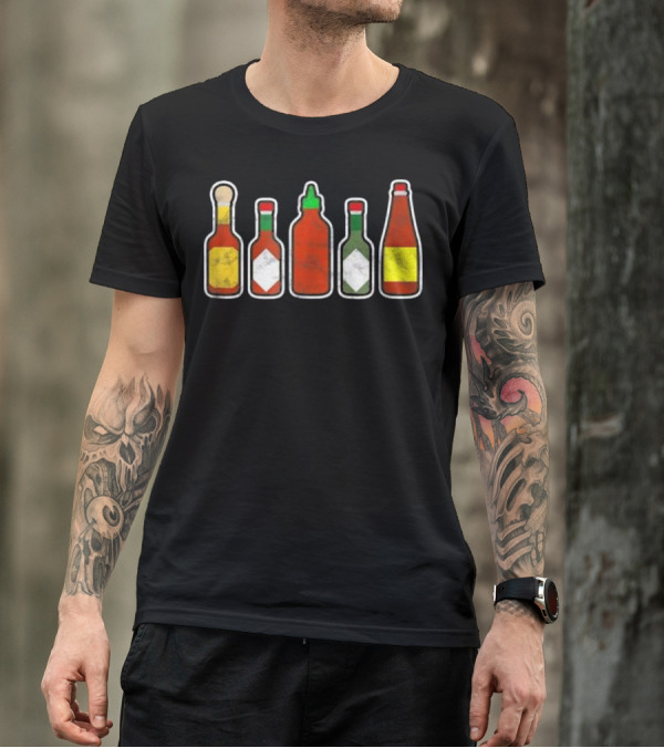 Habanero Hot Sauce Bottle Lineup Foodie T-Shirt