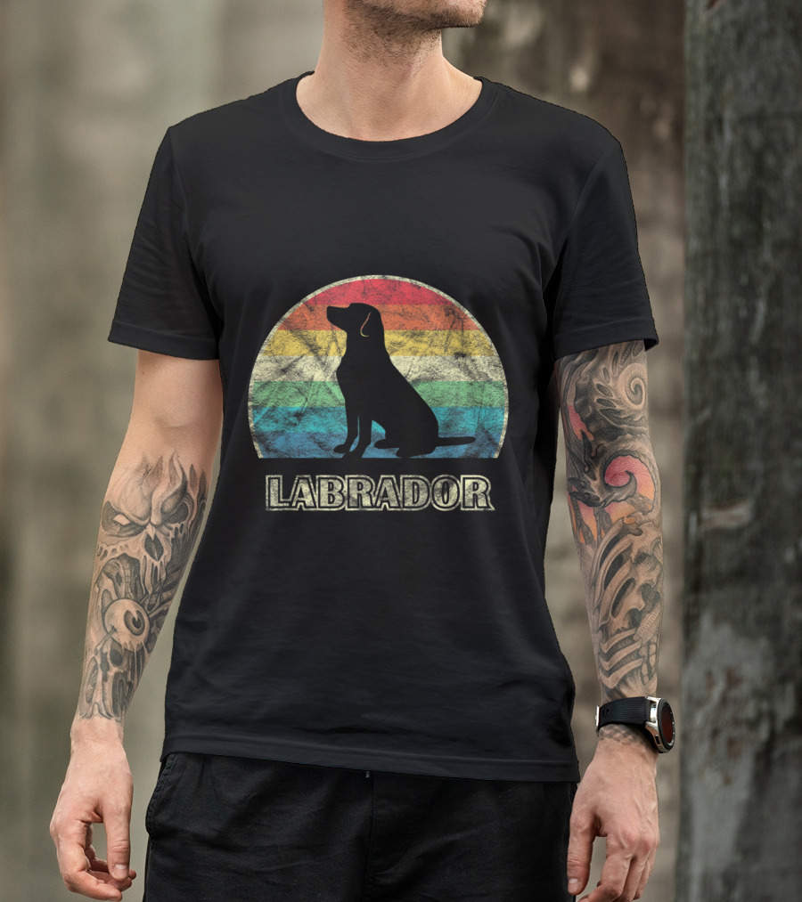 Labrador Retro Rainbow Silhouette Vintage Style Dog T-Shirt