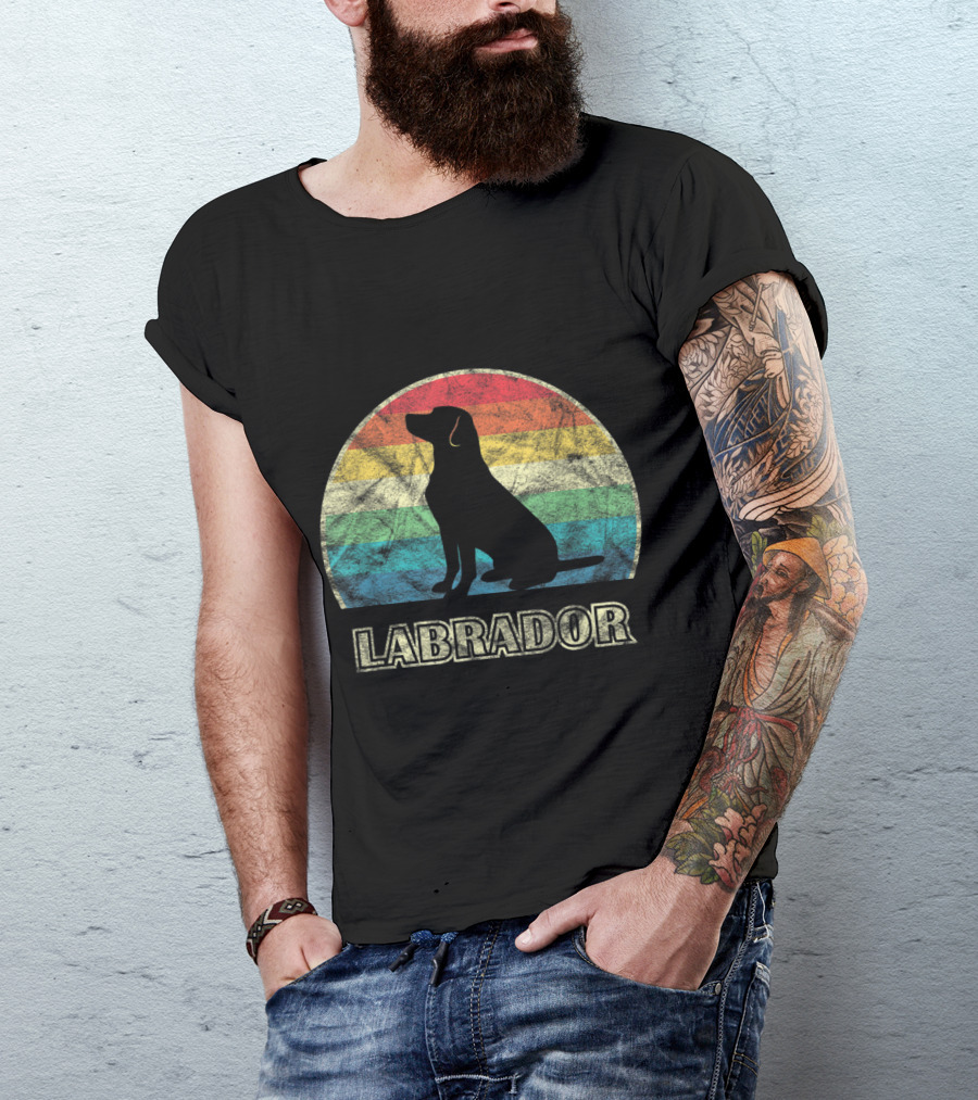 Labrador Retro Rainbow Silhouette Vintage Style Dog T-Shirt