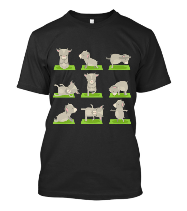 Funny Goat Yoga Poses On Green Mats T-Shirt