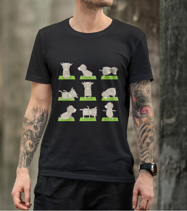 Funny Goat Yoga Poses On Green Mats T-Shirt
