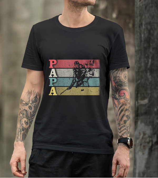 Papa Vintage Hockey Players Retro Stripes T-Shirt