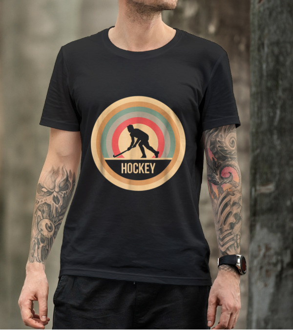 Vintage Hockey Silhouette Retro Circle T-Shirt