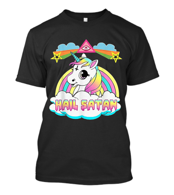 Hail Satan Unicorn All-Seeing Eye Rainbow Stars T-Shirt