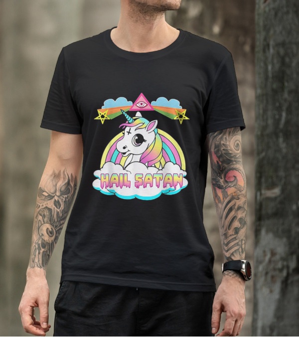Hail Satan Unicorn All-Seeing Eye Rainbow Stars T-Shirt
