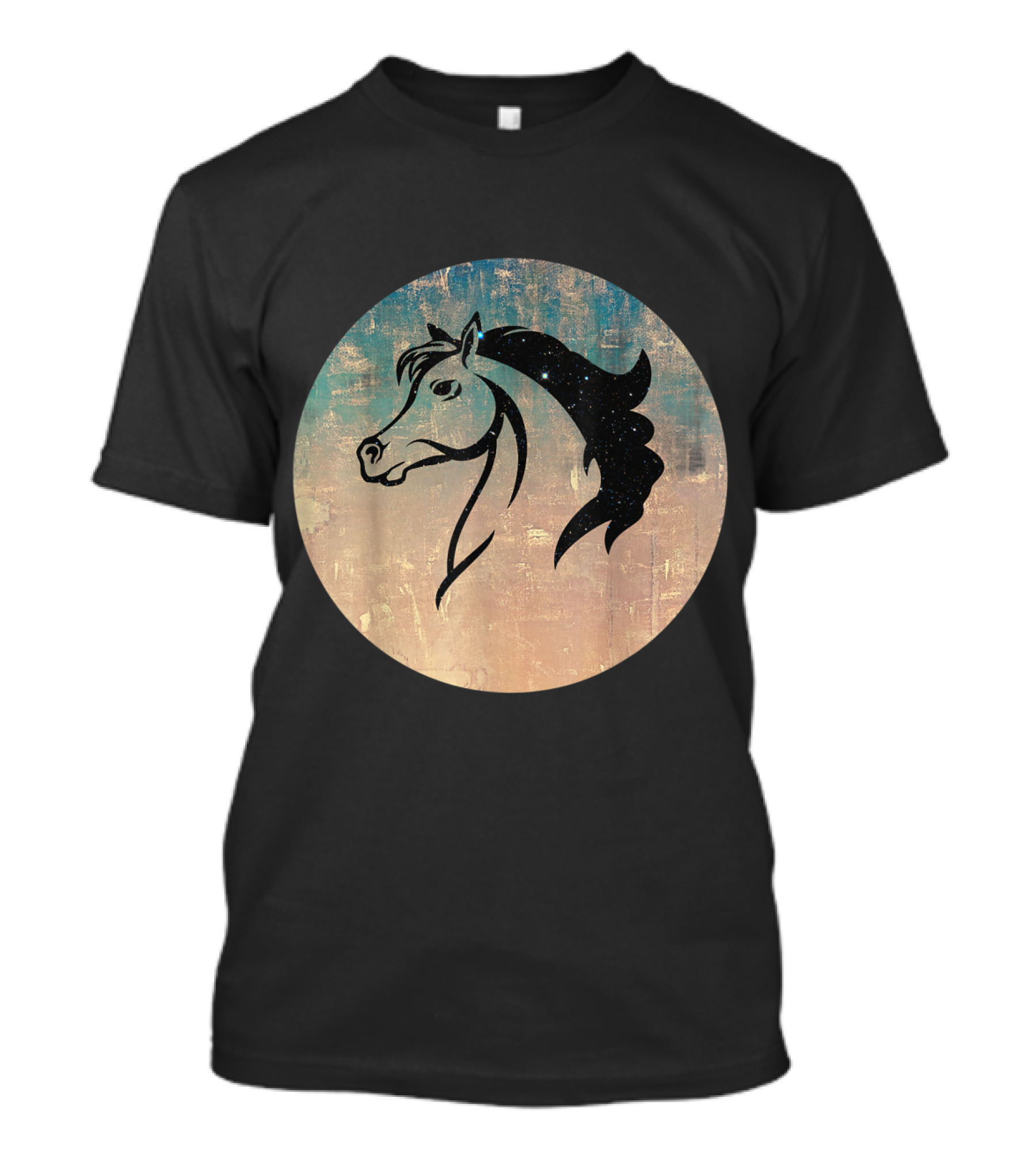 Vintage Horsehead Silhouette With Grunge Texture Circle T-Shirt