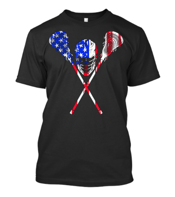 American Flag Lacrosse Helmet And Sticks T-Shirt