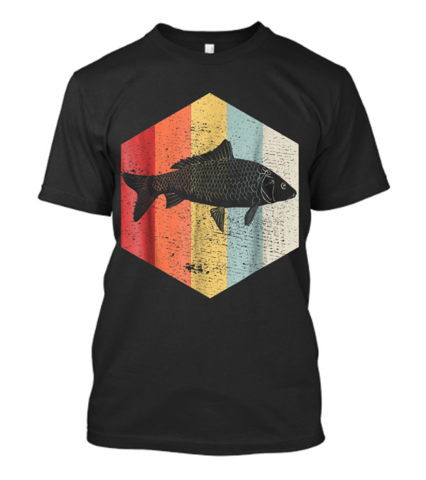 Vintage Koi Carp Fish Silhouette Retro Hexagonal Stripe T-Shirt
