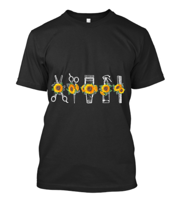 Hair Stylist Barber Tools Sunflower Scissors Comb Clippers Spray Brush T-Shirt