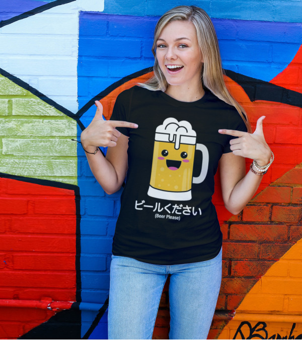 Beer Please Japanese Biru Kud Kawaii Beer Mug T-Shirt