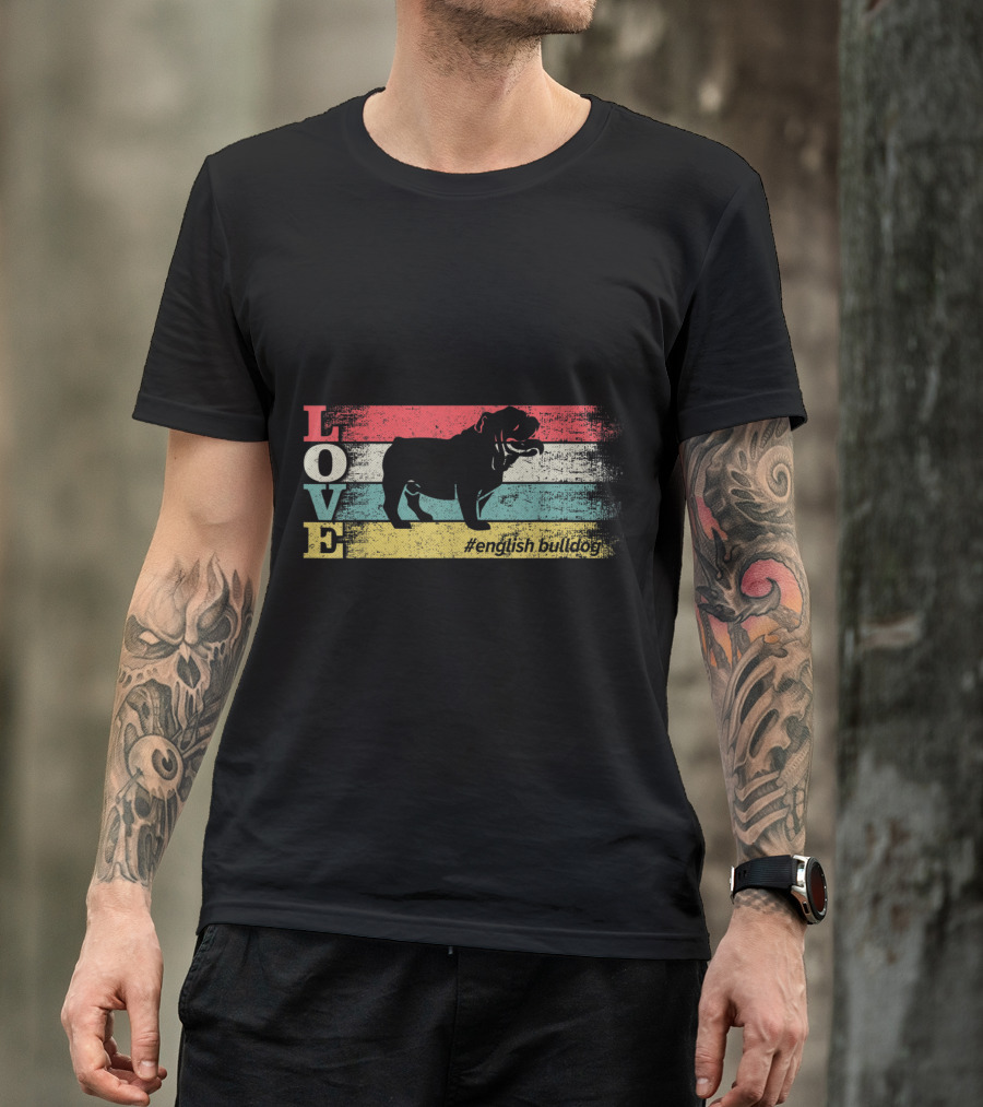 LOVE English Bulldog #EnglishBulldog Vintage Stripes T-Shirt